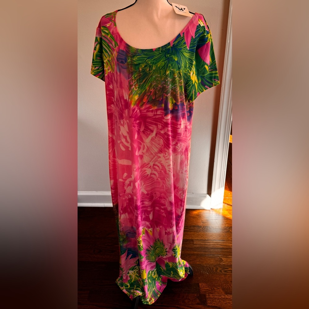 White Mark Pink and Green Maxi Dress